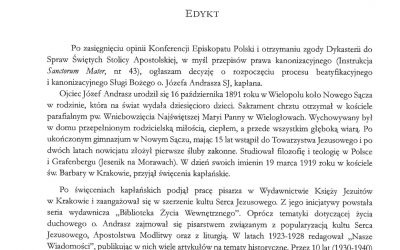 Edykt ogłaszający ROZPOCZĘCIE procesu beatyfikacyjnego